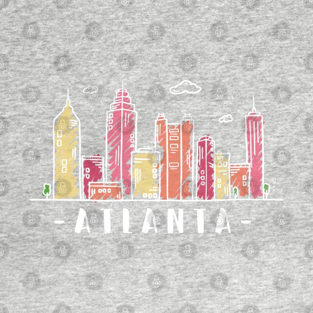 Atlanta Skyline. United States Colored Hand Drawn Style by RajaGraphica